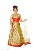 Art Silk Lehenga Choli & Net Dupatta Set for Kids, embellished self-design, sleeveless, various sizes from 0-3 months to 15-16 years, Indian origin