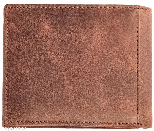 Brown genuine leather mens wallet, solid pattern, 2 compartments, 7 card slots, coin pocket, country of origin: India