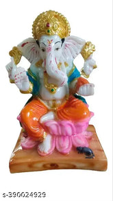 Marble Ganesh idol (4"L x 7"H x 3"W), high-quality Indian decorative religious sculpture