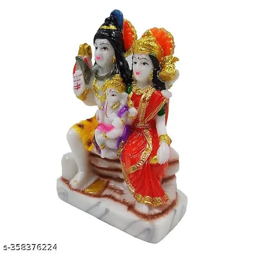 Marble Shiv Parvati family statue, spiritual Puja Vastu god idol for home decor
