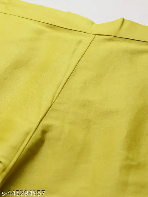 Lemon yellow cotton blend tunic & trouser coord set, three-quarter sleeves, embroidered, Indian origin