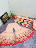 Aakarsha refined women's dupatta set, georgette fabric with sleeveless kurta and bottomwear, printed pattern from India