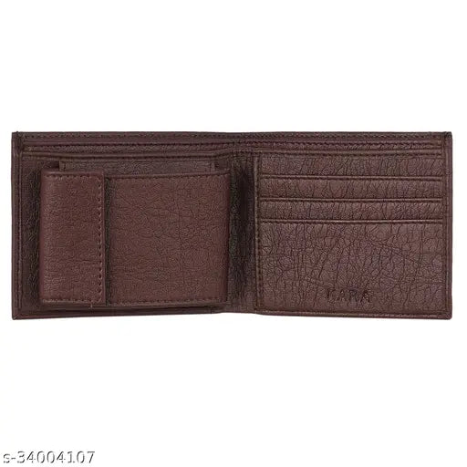 Brown PU formal wallet, stylish men's accessory for cash essentials storage