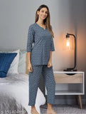 Women's cotton printed blue night suits set with long sleeves, made from Indian cotton cambric for comfort and style