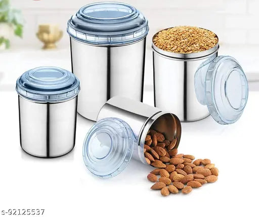 Stainless steel canister set with blue PC lids - long-lasting, high-quality airtight food containers - Pack of 12