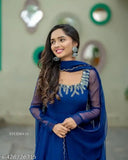 Blue Georgette Anarkali gown with embroidery, size M (Bust 38", Length 52", Waist 36", Hip 40", Shoulder 14") - Indian bridal wear