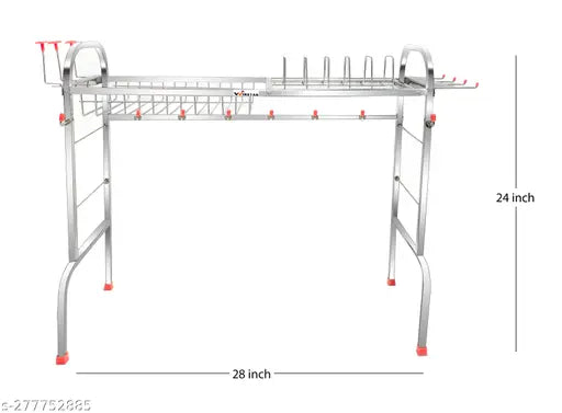 Stainless steel over-sink dish drainer rack, space-saving for plates, cutlery, and kitchen utensils. Size: 24 x 28 inches