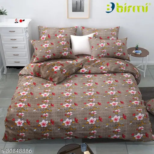 Fine cotton floral double bed sheet with 2 pillow covers, ideal for summer use