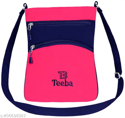 Blue polyester selling bag, self-design, compact with 2 compartments, free size (L10xW3xH12in), India-made