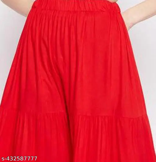 Red rayon skirt for women and girls, solid pattern, attractive and stylish