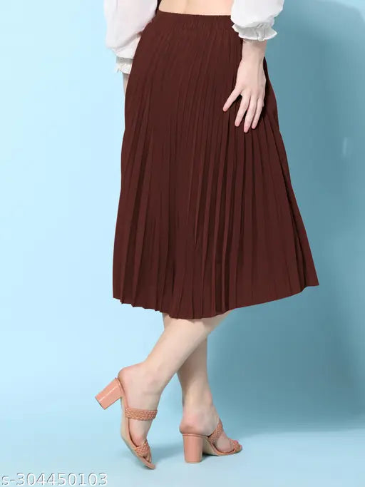 Dyed/washed crepe pleated maxi skirt by LN Fashion, American Crepe fabric, elastic waist, flared hemline, coffee color