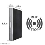 Black aluminium men's card holder, 6-card slots steel construction. Slim, portable, and durable credit card organizer for daily use, travel, or business. Classic design with secure accordion-style display and maximum capacity of 7 cards/6 cards + 3 folded bills. Made in India