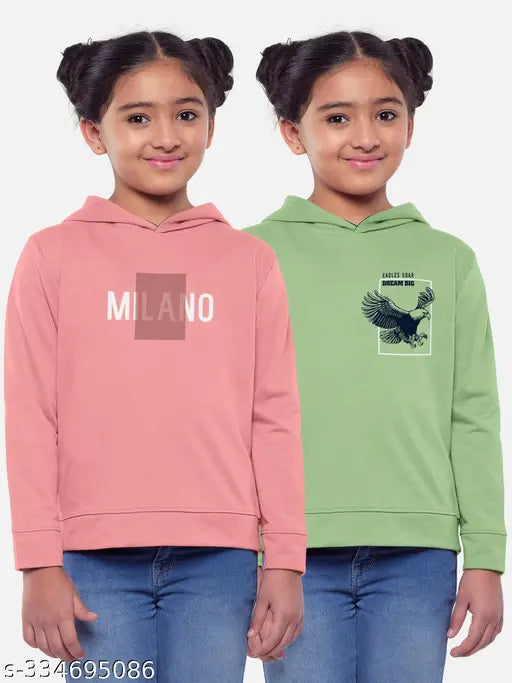 Multicolor cotton blend kids' hoodie sweatshirts pack of 2 with trendy prints and long sleeves