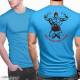 Blue polyester T-shirt with printed sleeves, luxury feel for activewear