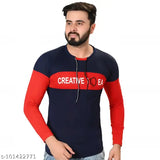 Creative Idea Men's Full Sleeve Cotton Blend T-shirt, all-over solid pattern, XL (42 in chest, 46 in length), comfortable for exercises and workouts
