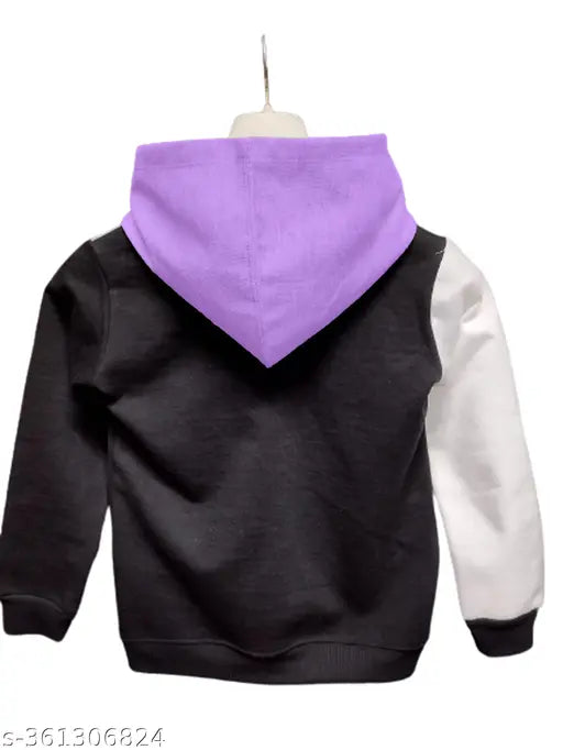 Colorblocked cotton hoddie for kids, trendy long sleeves in various sizes: 3-4yrs, 5-6yrs, 7-8yrs, 9-10yrs. Made in India