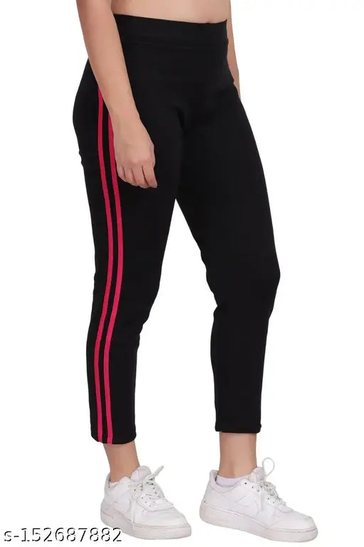 Striped cotton blend jeggings for sports and yoga, suitable for sizes 28, 30, and 32. Indian-made trendy ankle-length leggings with stretchable fabric and 260-270 GSM