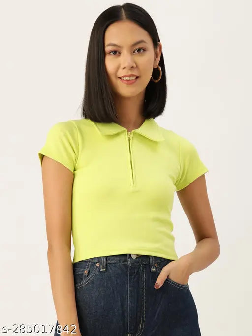 Cotton rib, short-sleeved crop T-shirt for women, trendy Sisney design - India