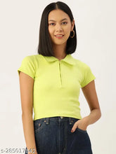 Cotton rib, short-sleeved crop T-shirt for women, trendy Sisney design - India