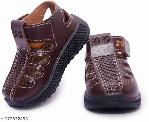 Stylish canvas and PU brown sandals for kids - breathable, versatile, adjustable, and comfortable footwear for daily wear