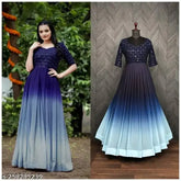 Georgette colorblocked women's embroidery pedding gown with short sleeves, single size options available