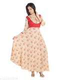Rayon, three-quarter sleeve long anarkali floral kurta with printed combo - Indian fashion