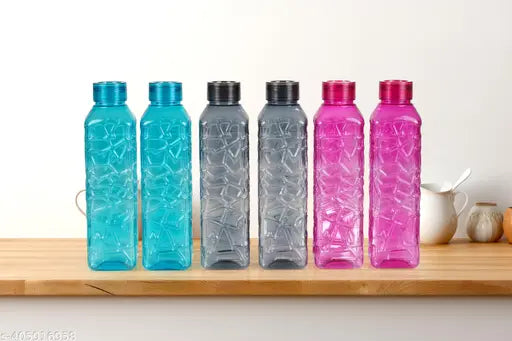 Blue plastic fridge water bottle set, leak-proof and BPA-free for home, office, gym, school, picnic use | Space-saving refrigerator hydration solution (Pack of 6)