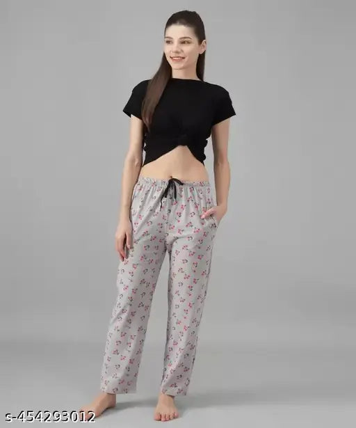 Charmy printed cotton blend maxi pyjama set for women, elasticated with drawstring closure and stylish pockets