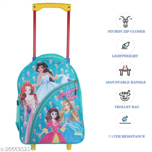 Cgreen waterproof trolley bag, 16 inches, polyester net. Durable school bag for kids with adjustable straps and ample storage. Queen friends design in pink." (98 characters)
