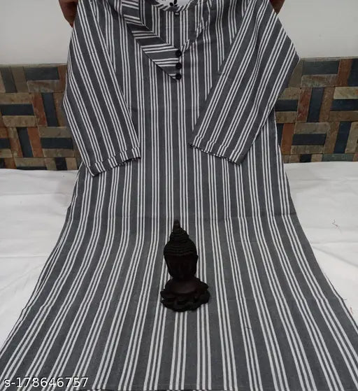 Stylish cream and grey lining kurti set (pack of 2), women's cotton three-quarter sleeve striped kurtis for various sizes M, L, XL, XXL, XXXL. Indian ethnic wear for woman top wear