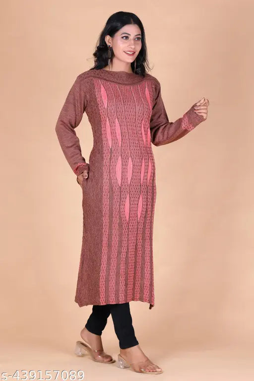 Wool striped winter kurti, Vardhman Daffodils yarn, eco-friendly, breathable fabric, intricate detailing, perfect fit (L: Bust 40", Length 43"; Free Size: Bust 44", Length 43")