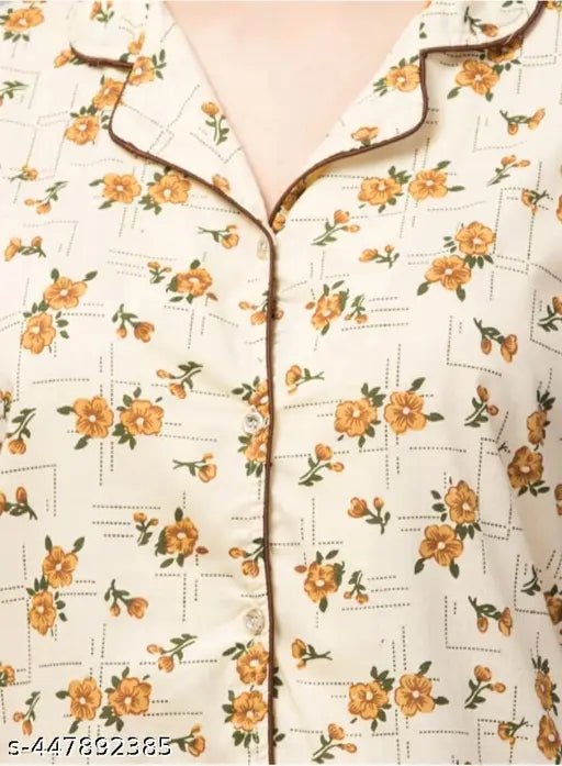 Light rayon printed night suit with short sleeves, suitable for women's summer sleepwear collection