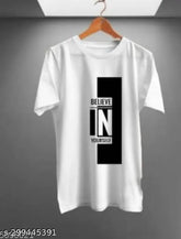 Trending cotton blend short-sleeved T-shirt with printed design, available in M (40in x 28.5in), L (42in x 29in), XL (44in x 30in). Made in India