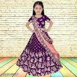 Taffeta fabric baby idesigner lehenga choli set, embroidered semi-stitched satin with dupatta, 0-13 years trending Indian party wear