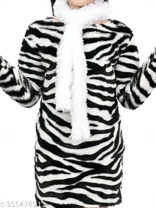 Wool animal print embellished dress for girls, aged 6-10 years, soft net fabric, perfect for parties or celebrations