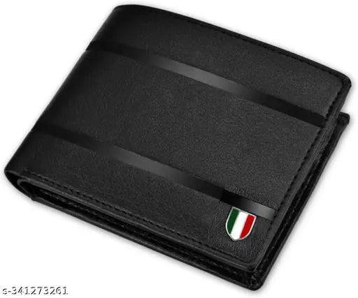 Black PU leather men's formal wallet, slim design, 3 card slots, durable & comfortable for travel or party use