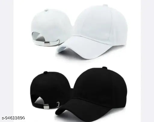 White/Black cotton baseball cap pack (2), adjustable, ideal for sports & summer, cool comfort fit for all