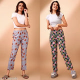 Rayon printed pyjama combo pack for women with back pockets (2 pieces), India-made sleepwear and joggers