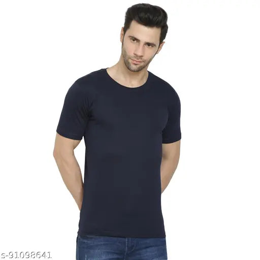 Blue cotton regular fit round neck t-shirt for men, premium bio-washed fabric, antibacterial & durable