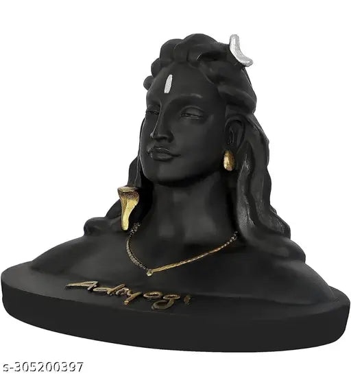 Black polyrasin Shiva statue for car dashboard decorative showpiece, depicting the Adi Yogi form of Hindu deity Mahadev. A spiritual and cultural piece perfect for home or office