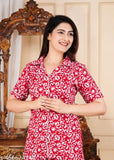 Trendy viscose rayon night suit for girls/women, printed net design, short-sleeved pyjamas set