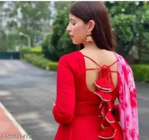 Embroidered rayon Anarkali kurti set with dupatta - traditional Indian outfit for special occasions