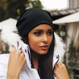 Black polyester beanie, adjustable fit for unisex summer sports and fashion wear