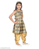 Printed art silk anarkali kurta with patiala set, zip closure, elasticated dhoti and net dupatta - Indian ethnic wear for girls" (124 characters)