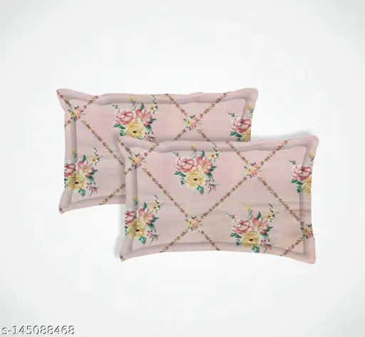 Pink abstract cotton king flat bedsheet, superfine floral pattern, 2 pillow covers included, ideal for summer, crystal bed linens from India