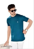 Blue printed cotton round-neck fit short sleeves t-shirt for men, perfect for casual wear or gym