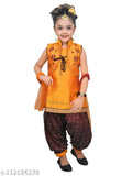 Purple designer embroidery Patiala suit for girls, cotton blend by Hariyal Creation. Indian ethnic wear for kids, size 3-4 years, anarkali style with dupatta