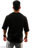 Men's black pure cotton oversized round neck t-shirt, short sleeves, solid design, available in S, M, L, XL, XXL