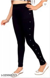 Black cotton-linen Moti jegging. Comfortable, lightweight, and stylish jegging for women or girls. OE fabric recycled blend with polyester, mid waist, solid pattern. Made in India, sizes available from 24 to L (waist size: 26-30 in, length size: 35-36 in)