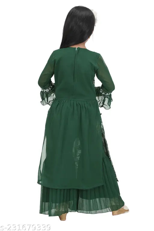 Green chiffon anarkali Nayra suit for girls with embroidery and stonework, traditional Indian festive wear